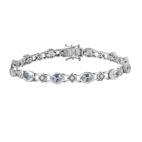 AA Aquamarin, Weißer Zirkon Armband ca. 20 cm 925 Silber rhodiniert ca. 4,87 ct. image number 0