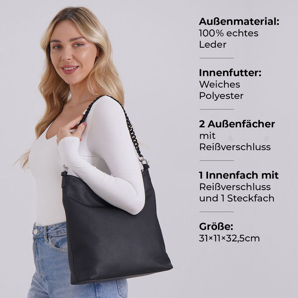 Hobo Umhängetasche aus Echtleder in Schwarz image number 3