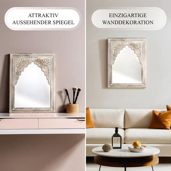 NAKKASHI - handgefertigter Wandspiegel aus Mangoholz, 61 x 45 cm image number 3