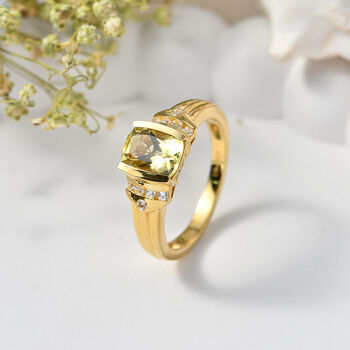 D'Joy AAA Ouro Verde-Quarz, Wei&szlig;er Zirkon Ring 925 Silber 750 Vergoldet (Gr&ouml;&szlig;e 18.00) ca. 1,59 ct