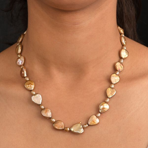 Goldfarbene gefärbte Perle Halskette, ca. 45cm mit 5cm extender, 925 Silber 750 Gelbgold Vermeil image number 2