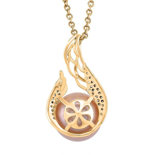 Lila Edison Perle (9-11 mm), Wei&szlig;er Zirkonia Anh&auml;nger mit Kette, ca. 50 cm Nickelfreies Messing, Reines Kupfer vergoldet image number 4