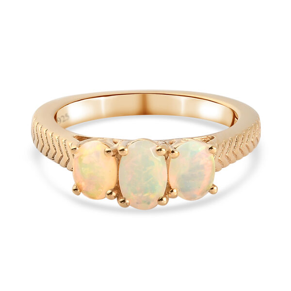 Nat&uuml;rlicher &Auml;thiopischer Opal 3 Stein Ring 925 Silber vergoldet  ca. 0,75 ct