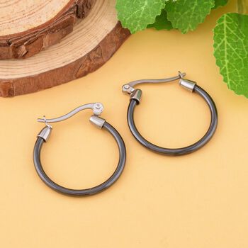 Schwarze Keramik Creolen, 316L Edelstahl