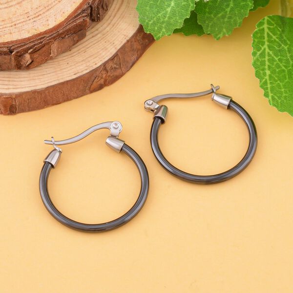 Schwarze Keramik Creolen, 316L Edelstahl image number 2