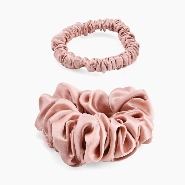 LA MAREY 2er-Set Scrunchies aus 19mm 100% Maulbeerseide, Rosa image number 0