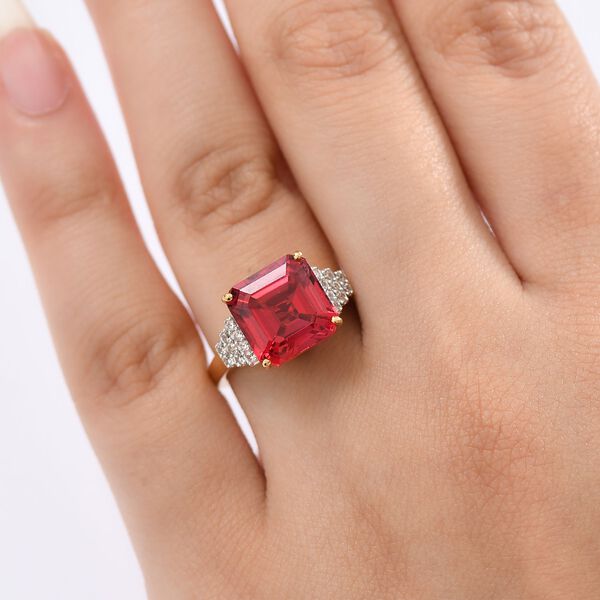 D'joy Lab Grown Padparadscha-Saphir , Blauer Saphir Ring 925 Silber 750 Gelbgold Vermeil (Größe 18.00) ca. 7.18 ct image number 3