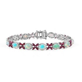 Mystic Meadow - D joy Natürlicher, äthiopischer Welo Opal, Rhodolith Granat Armband ca. 20 cm 925 Silber rhodiniert ca. 13,52 ct.