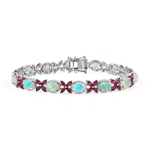 Mystic Meadow - D joy Nat&uuml;rlicher, &auml;thiopischer Welo Opal, Rhodolith Granat Armband ca. 20 cm 925 Silber rhodiniert ca. 13,52 ct. image number 0