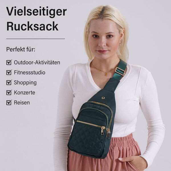 Rucksack mit RFID-Schutz in Steppoptik, 17x7,5x30cm, Dunkelgrün image number 1