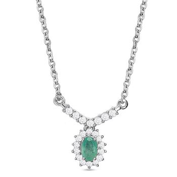 Kagem sambisches Smaragd und wei&szlig;es Zirkon-Collier, ca. 45 cm, 925 Silber platiniert ca. 0,73 ct