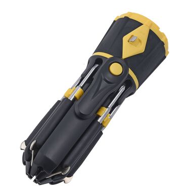 Multifunktions-Taschenlampe mit Schraubendreher, Maßband und Wasserwage, gelb