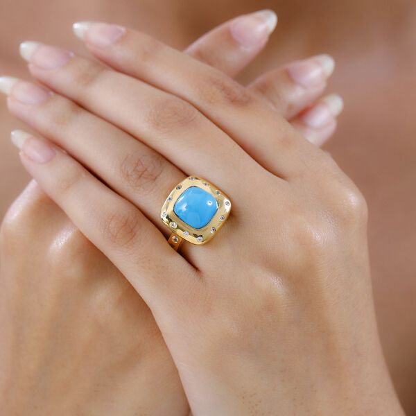 Amerikanischer nat&uuml;rlicher Sleeping Beauty T&uuml;rkis, wei&szlig;er Zirkon Ring, 925 Silber Gelbgold Vermeil (Gr&ouml;&szlig;e 20.00) ca. 5.18 ct image number 3