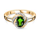 Natürlicher Chromdiopsid, Weißer Zirkon Ring 925 Silber 750 Gelbgold Vermeil (Größe 19.00) ca. 1.00 ct