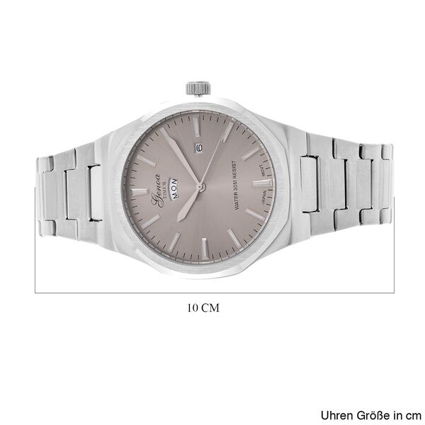 GENOA - Japanisches Uhrwerk, Graues Sonnenschliff-Zifferblatt mit Balkenindexen, Reiner Edelstahl mit Faltschlie&szlig;e, Bicolor, 20 cm image number 8