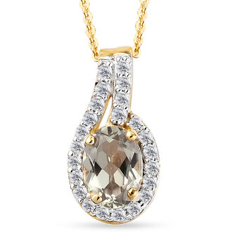 AAA Turkizit und wei&szlig;er Zirkon-Anh&auml;nger mit Kette, ca. 50 cm, 925 Silber Gelbgold Vermeil ca. 1.08 ct