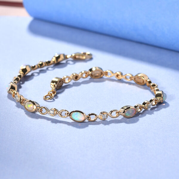 Nat&uuml;rliches, &auml;thiopisches Opal wei&szlig;es Zirkon-Armband, ca. 20 cm, 925 Silber vergoldet ca. 1,73 ct image number 2
