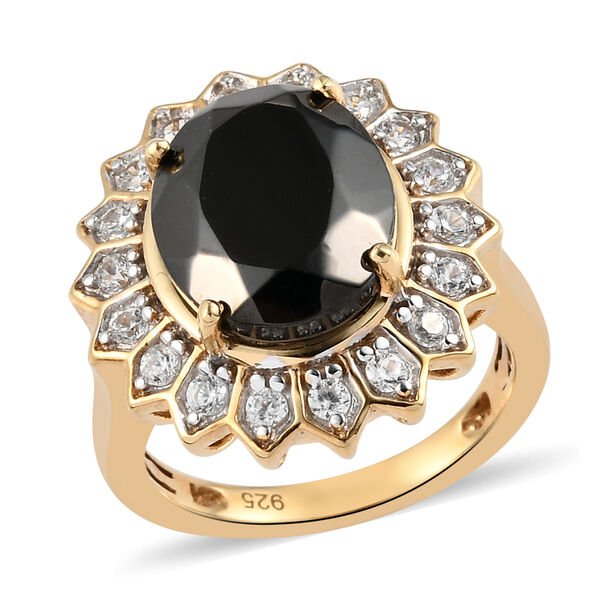 Elite Shungit und Zirkon Halo Ring 925 Silber vergoldet  ca. 3,67 ct image number 5