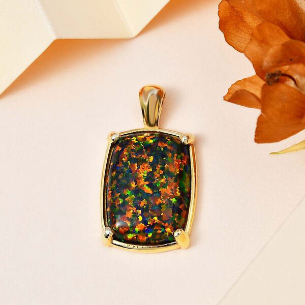 Labor erstellt schwarzen Opal Anhänger, 925 Silber Gelbgold Vermeil ca. 5.49 ct image number 2