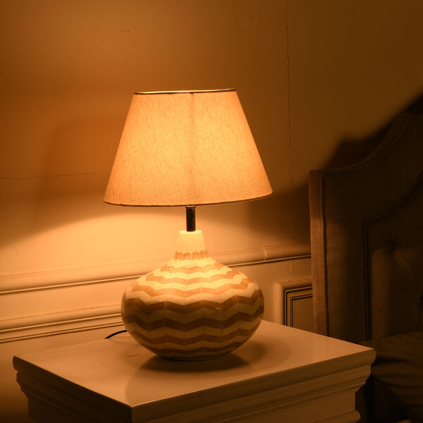 NAKKASHI - handgefertigte Tischlampe mit Zick-Zack Einlegearbeiten, Elfenbeinfarben image number 2