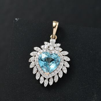 AAA Ratnakiri Blauer Zirkon, Wei&szlig;er Diamant Anh&auml;nger 585 Gelbgold ca. 3.10 ct