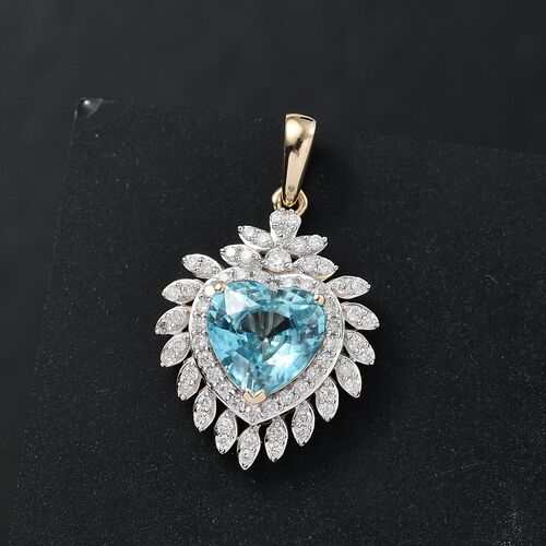 AAA Blauer Zirkon, Weißer Diamant Anhänger 585 Gold ca. 3,10 ct. image number 1