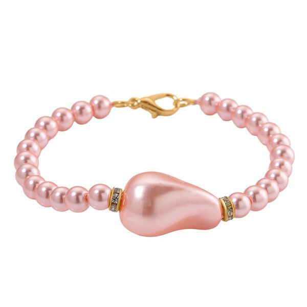 3er Set Rosa Muschelkernperlen-Schmuckstücke, bestehend aus Armband (ca. 19 cm) und zwei Halsketten (ca. 40 cm und 50 cm), gelb vergoldet image number 6