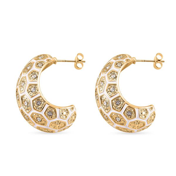 2er Set - Blauer Howlith und Wei&szlig;er Kristall Ohrringe, emailliert, goldfarben image number 6