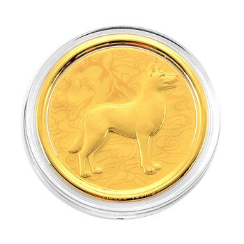 999er Goldm&uuml;nzefolie mit Hundemotiv und Regenbogen-Designlinie, 100mg