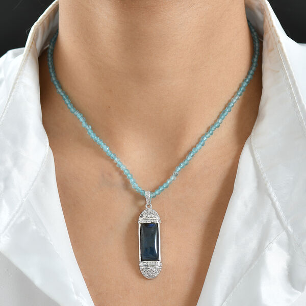 D'Joy AAA Labradorit Anh&auml;nger mit Apatit Kette, ca. 45 cm 925 Silber rhodiniert ca. 46.98 ct image number 3