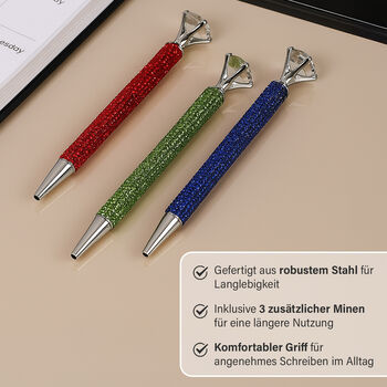 Kugelschreiber-Set, 3er-Pack, Mehrfarbig, Leoparden-Design, Strass und Kristall, inkl. Ersatzminen