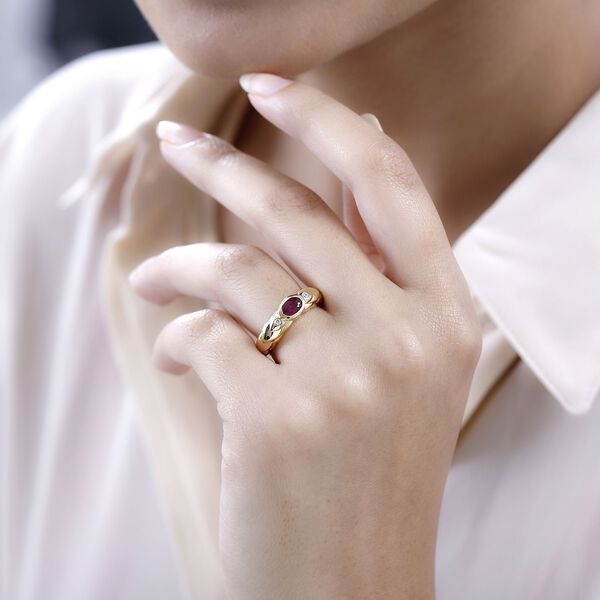 Afrikanischer Rubin (Fissure gef&uuml;llt), wei&szlig;er Zirkon Ring, 925 Silber vergoldet (Gr&ouml;&szlig;e 21.00) ca. 0.73 ct image number 3