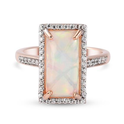 Nat&uuml;rlicher, &auml;thiopischer Opal und Zirkon Halo-Ring, 925 Silber Ros&eacute;gold Vermeil (Gr&ouml;&szlig;e 19.00) ca. 2,95 ct
