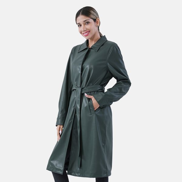 LA MAREY - Kunstleder Mantel, Größe L, Olivgrün image number 3