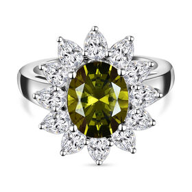 Peridot farbener Zirkonia und weißer Zirkonia-Ring, reines, Ionenbeschichtetes Messing  ca. 7,21 ct