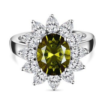 Peridot farbener Zirkonia und wei&szlig;er Zirkonia-Ring, reines, Ionenbeschichtetes Messing (Gr&ouml;&szlig;e 16.00) ca. 7,21 ct