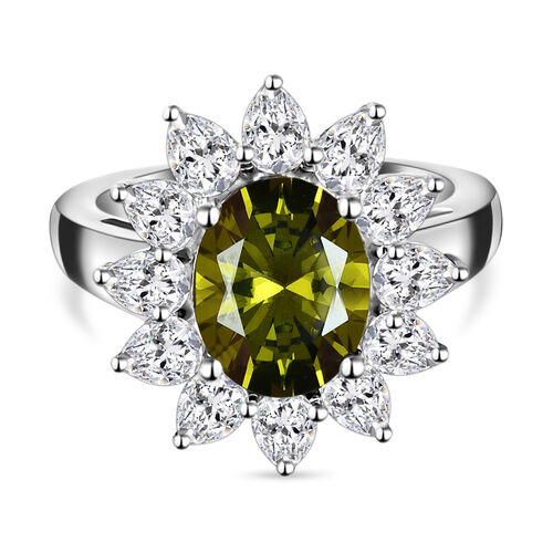 Peridot farbener Zirkonia und weißer Zirkonia-Ring, reines, Ionenbeschichtetes Messing  ca. 7,21 ct image number 0