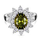 Peridot farbener Zirkonia und weißer Zirkonia-Ring, reines, Ionenbeschichtetes Messing (Größe 16.00) ca. 7,21 ct