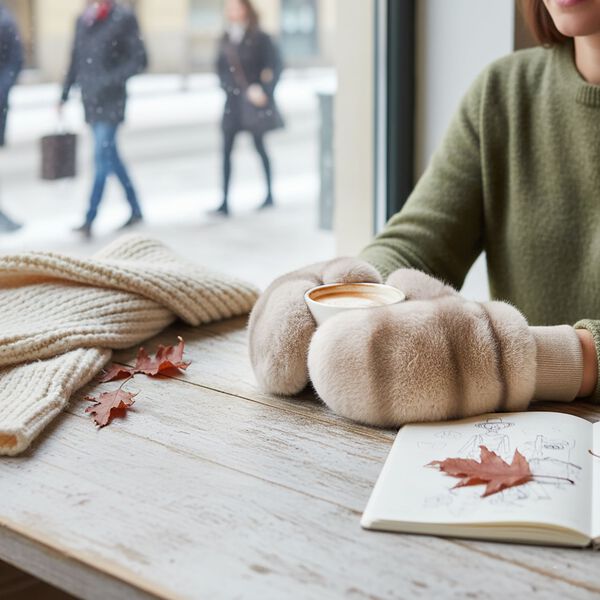 Flauschige F&auml;ustlinge mit Kunstfell und Strickb&uuml;ndchen, Einheitsgr&ouml;&szlig;e, Beige image number 2