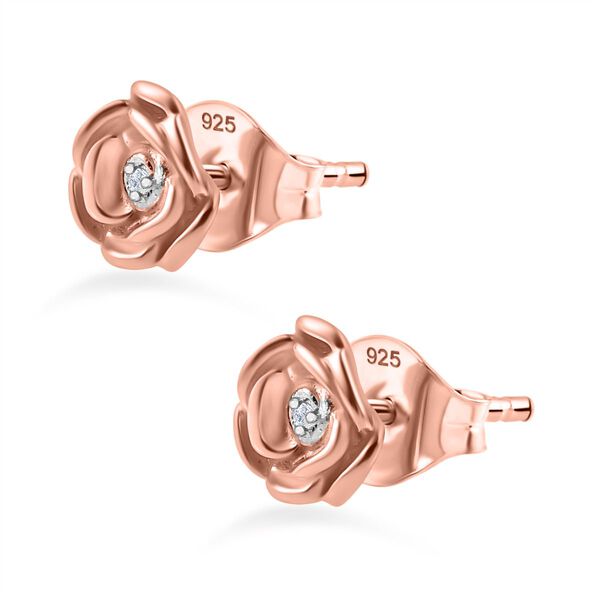 Wei&szlig;er Diamant P Ohrringe 925 Silber 750 Ros&eacute;gold Vermei image number 4