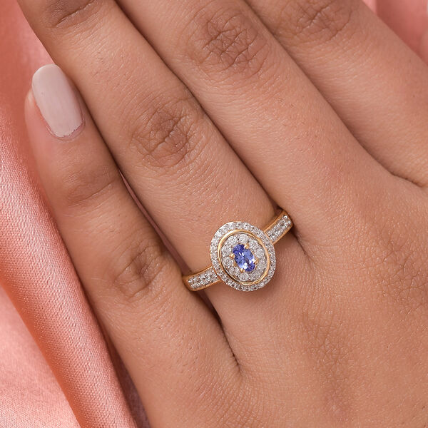 AAA Tansanit und Zirkon-Ring, 925 Silber vergoldet  ca. 0,75 ct image number 3