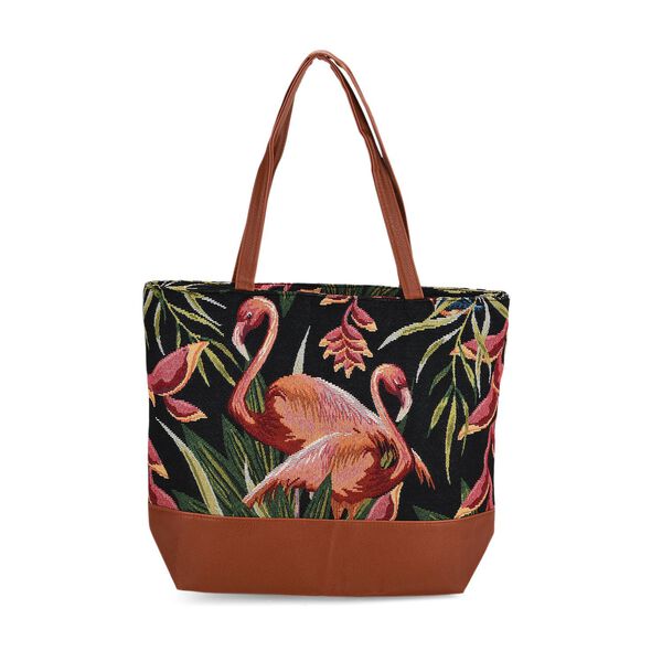 Schultertasche mit Blumenprint, 42x34x12cm, Lila-Grün image number 0