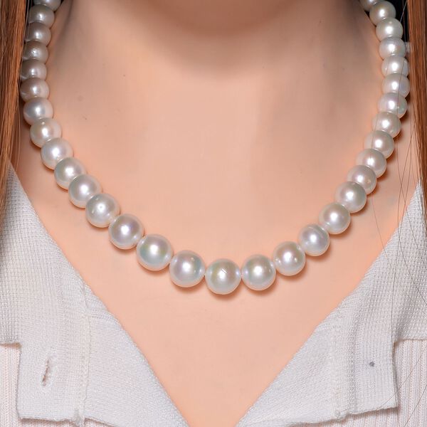 Wei&szlig;e Edison Perle 50cm Halskette, 925 Silber rhodiniert image number 1