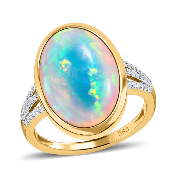 AAAA nat&uuml;rlicher, &auml;thiopischer Welo Opal und Diamant-Ring in 585 Gelbgold - 8,18 ct. image number 6