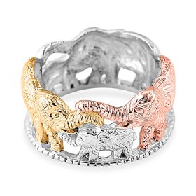 Royal Bali Kollektion - Dreifarbiger Ring mit Elefantenfamilien-Design