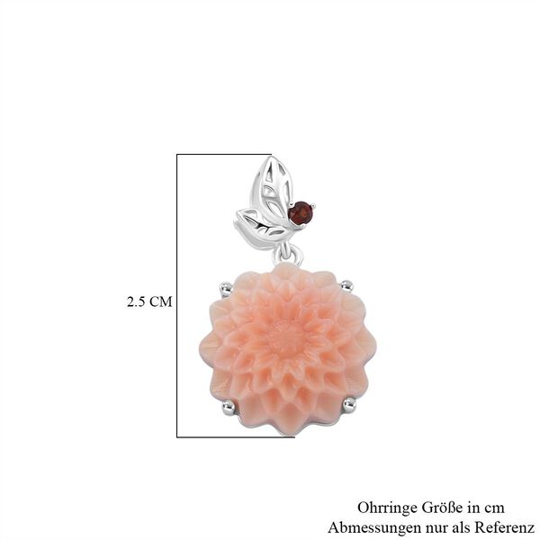 D'Joy Natürlicher Rosa Königsmuschel Perle, Roter Granat Ohrringe 925 Silber rhodiniert image number 6