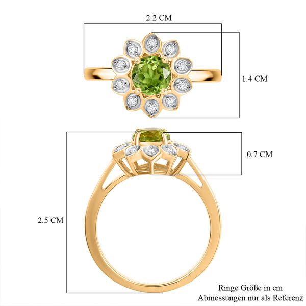 D'Joy Natürlicher Peridot, Weißer Zirkon Ring 925 Silber vergoldet (Größe 20.00) ca. 1.13 ct image number 7