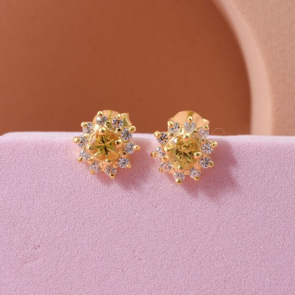 D'Joy AA Gelber Saphir, Wei&szlig;er Zirkon Ohrringe 925 Silber vergoldet ca. 1,30 ct. image number 1