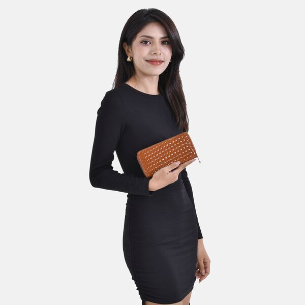 Elegantes RFID-Schutz Brieftasche in Braun mit geprägtem Webmuster image number 12