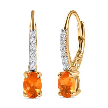 AA Salamanca Feueropal, Wei&szlig;er Zirkon Ohrringe 925 Silber 750 Gelbgold Vermeil ca. 0,84 ct.